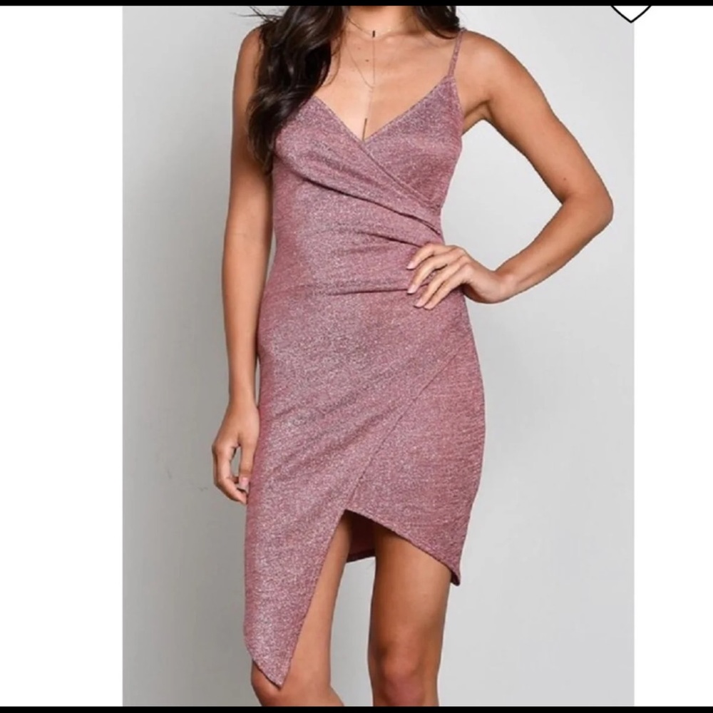 Blue Blush dusty rose sparkle asymmetrical cocktail dress M